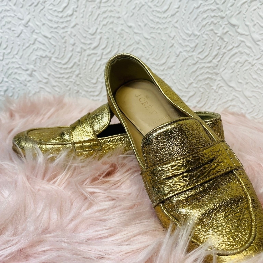 J. Crew Gold Metallic Penny Loafers Flats